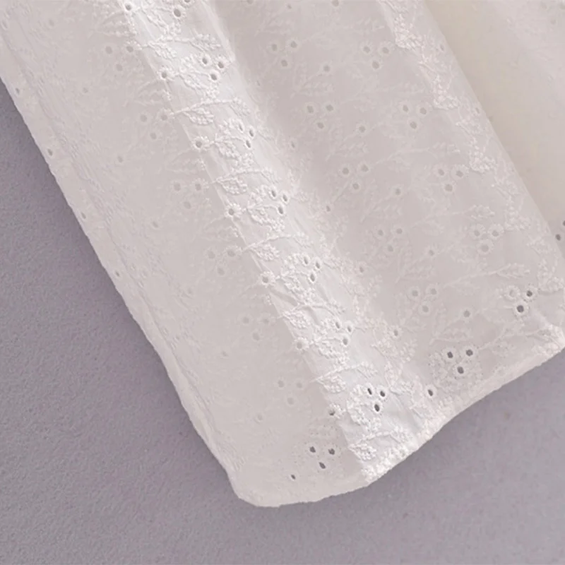 

Hollow floral embroidery out midi dress feminine neck dress short sleeve ladies chic the line dressed in white cotton