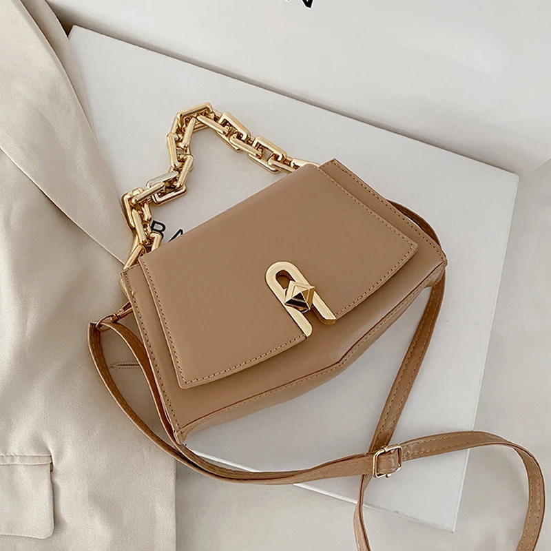 

Сумка на плечо женская с цепочкой, модный саквояж кросс-боди из экокожи, однотонный чемоданчик кросс-боди, мессенджер