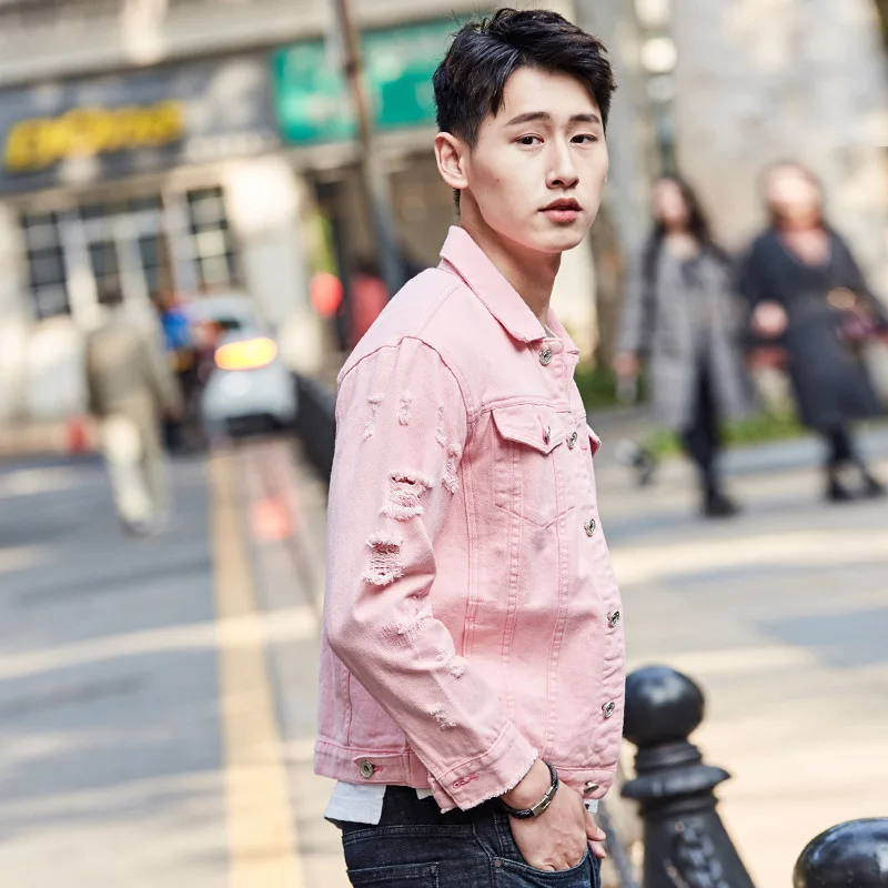

2020 New Men's Denim Jacket Youth Hole Fashion Self-Denim Jacket
