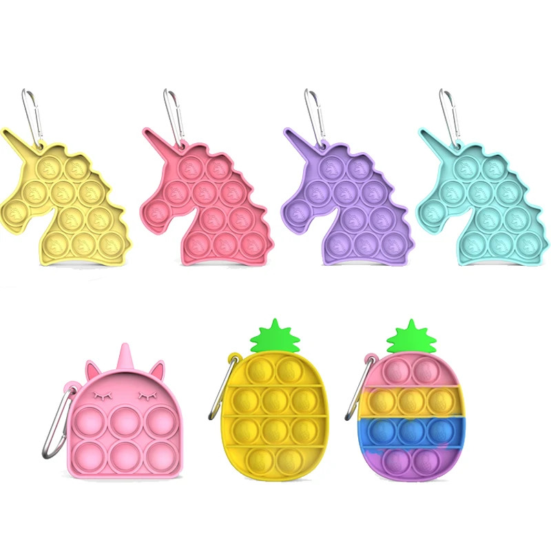 

cute pops keychain its mini unicorn pineapple simple dimple toy animal charm trinket push pops fidget car key holder keyfob men