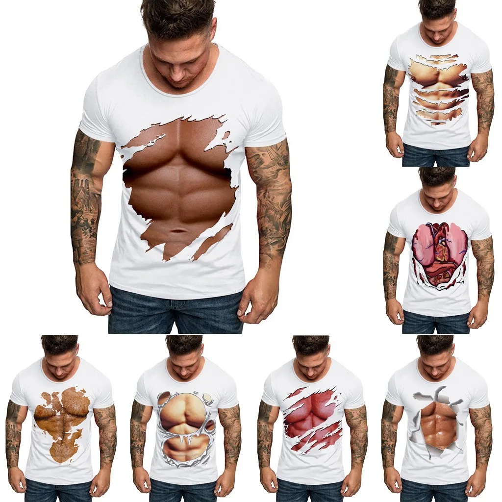 Забавная футболка с 3d-мышцами летние фальшивые мускулы коротким рукавом для
