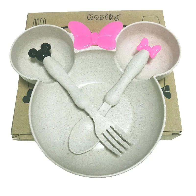 Beige with box Детская пшеничная соломенная столовая посуда миска детская тренировочная чаша Милая картонная посуда набор детского питания - Цвет: Beige with box