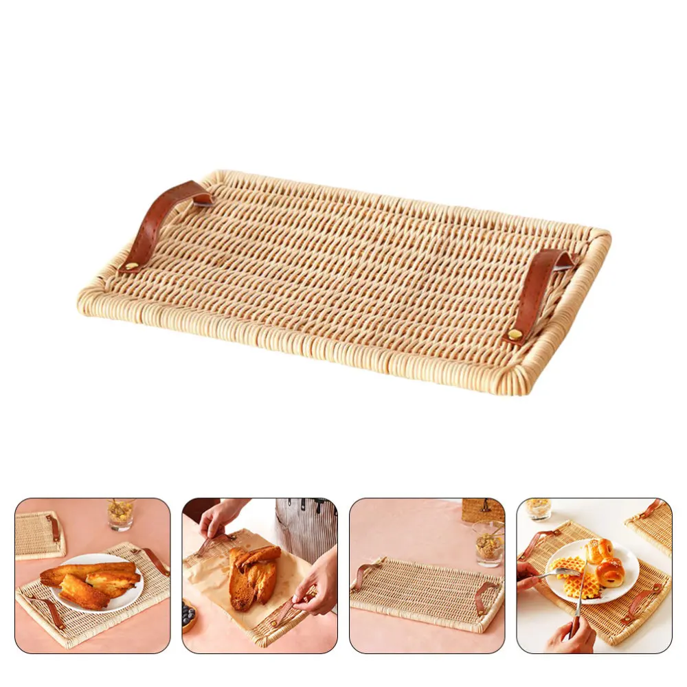

1Pc Hand-woven Fruit Tray Household Bread Tray Rattan Woven Storage Container