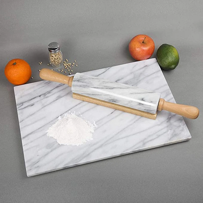 

Marble Rolling Pin with Wooden Barrel Handle Base-Set for Baking Donut Cookie Pasta Dough Pastry Fondant Pie Chef