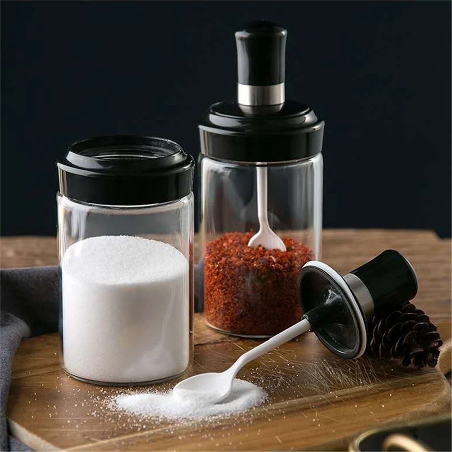 

250ml Spice Jar Cap Sealed Cruet Condiment Seasoning Jars Lid Spoon for Spices Pepper Bottles Salt Shakers Kitchen Storage