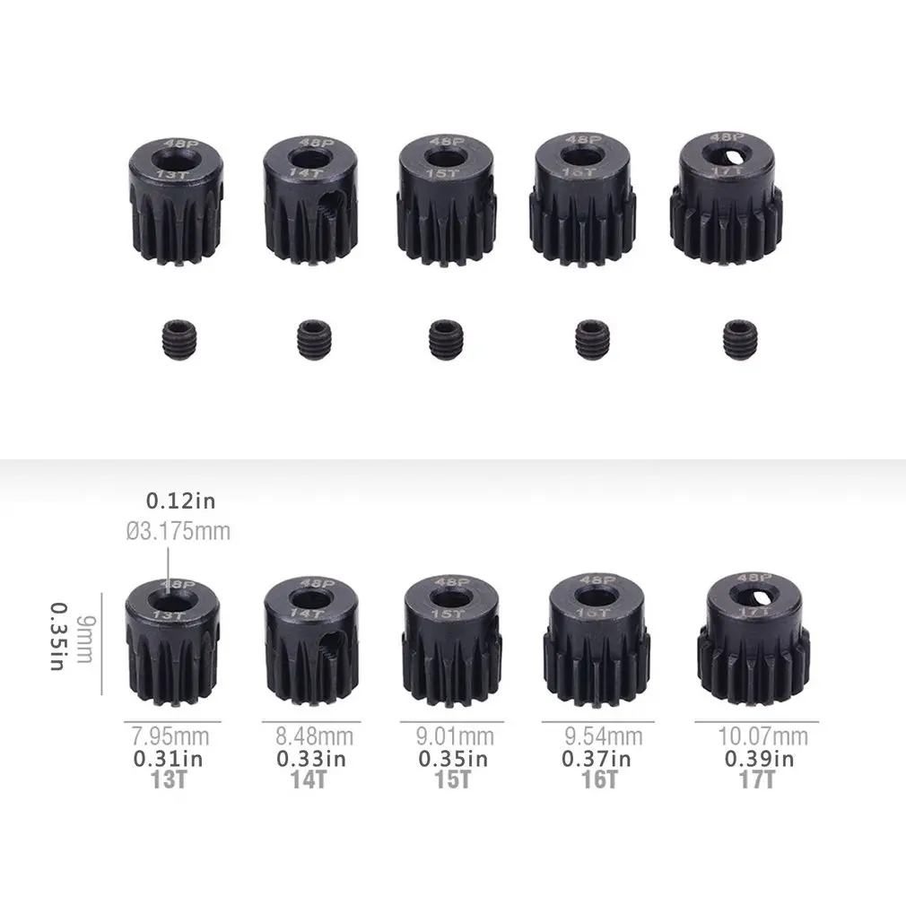 

48DP 5Pcs 3.175mm 21T 22T 23T 24T 25T Metal Pinion Motor Gear Combo Set for 1/10 RC Car Brushed Brushless Motor