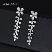ainuoshi 925 sterling silver simulated sona diamond flower shape drop earrings for women birthday romantic party jewelry gift