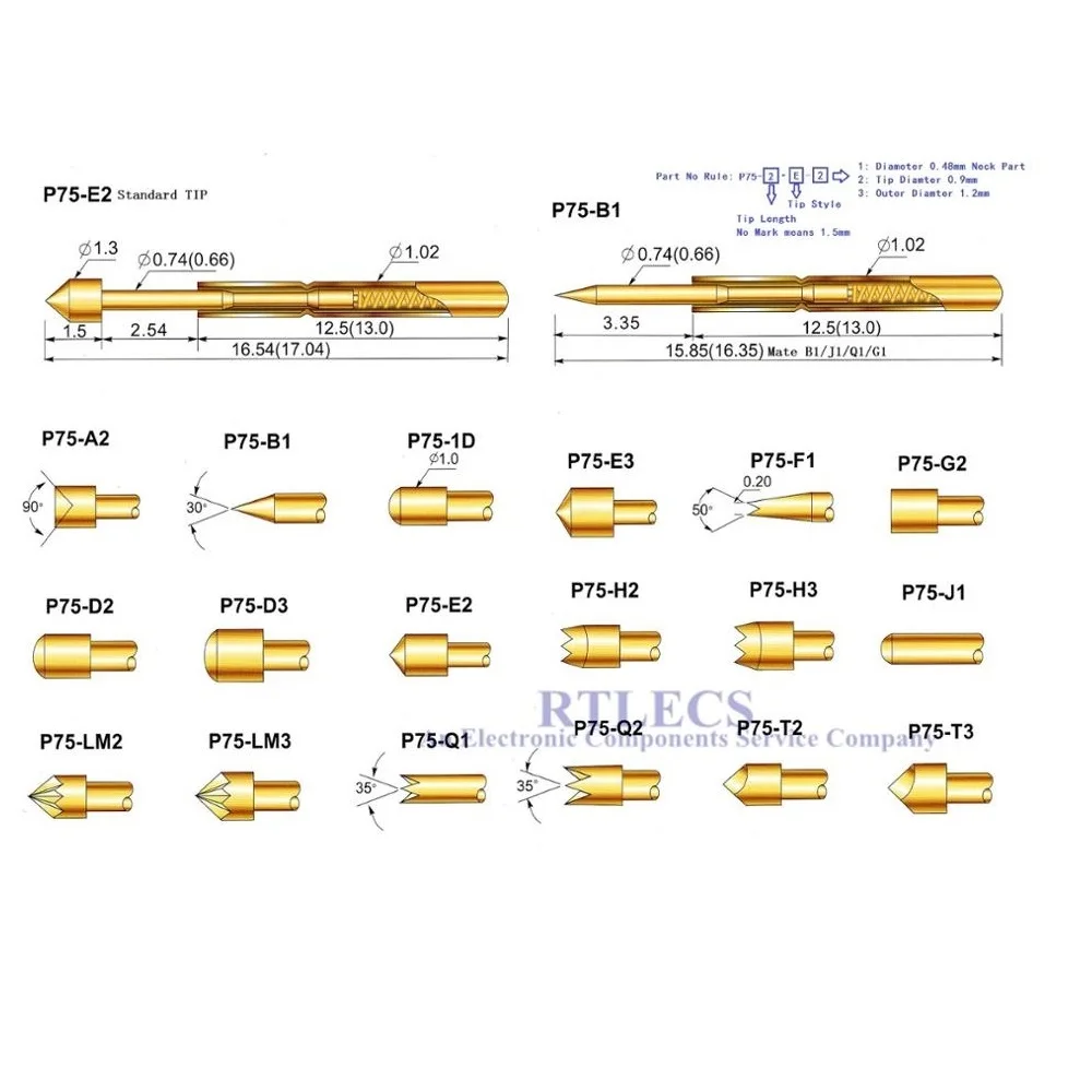 100 шт. пружинный тестовый зонд серии P75 испытательный с неизолированной печатной