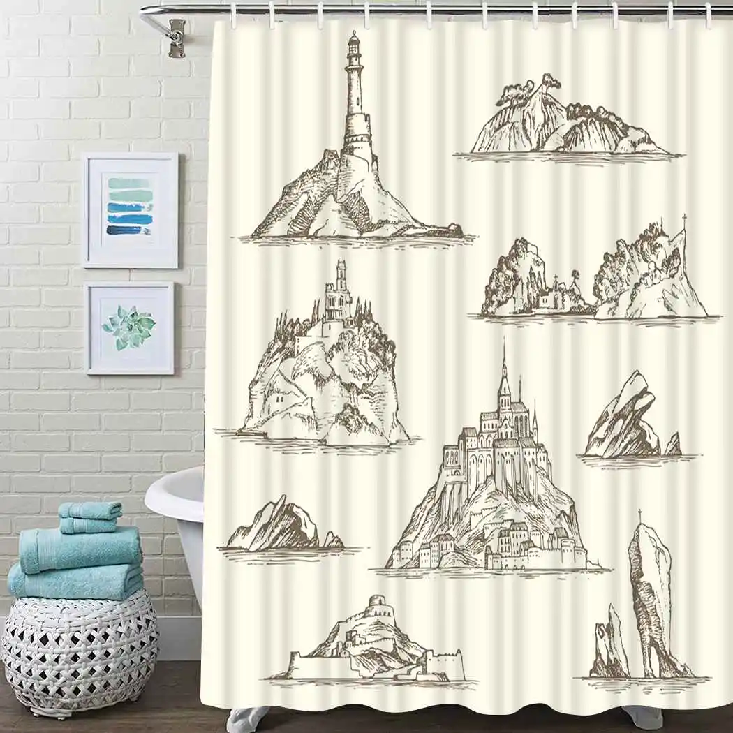 

Vintage Ocean Shower Curtain Retro Drawings Shower Curtain Waterproof Fabric For Bathroom Decor Shower Curtains Set With Hooks