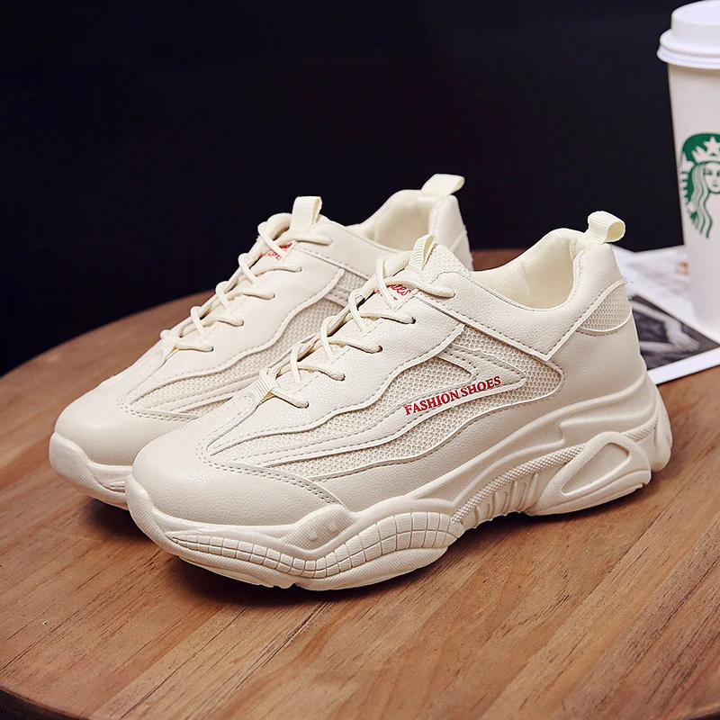 

Women Casual Shoes 2019 Breathable Mesh Platform Sneakers Chunky Harajuku Flat Thick Sole Tenis Wedge White Walking Women Shoes