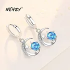 Женские серьги в виде Луны из серебра 925 пробы с голубым и розовым кристаллом