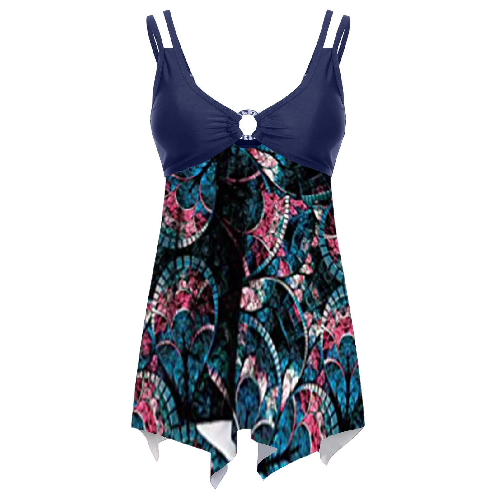 

Women Swimwear V-Neck Splicing Suit Printing Siamese Swimsuit Simple High Waisted Tummy Control Suits Fashion Ladies Two Pieces