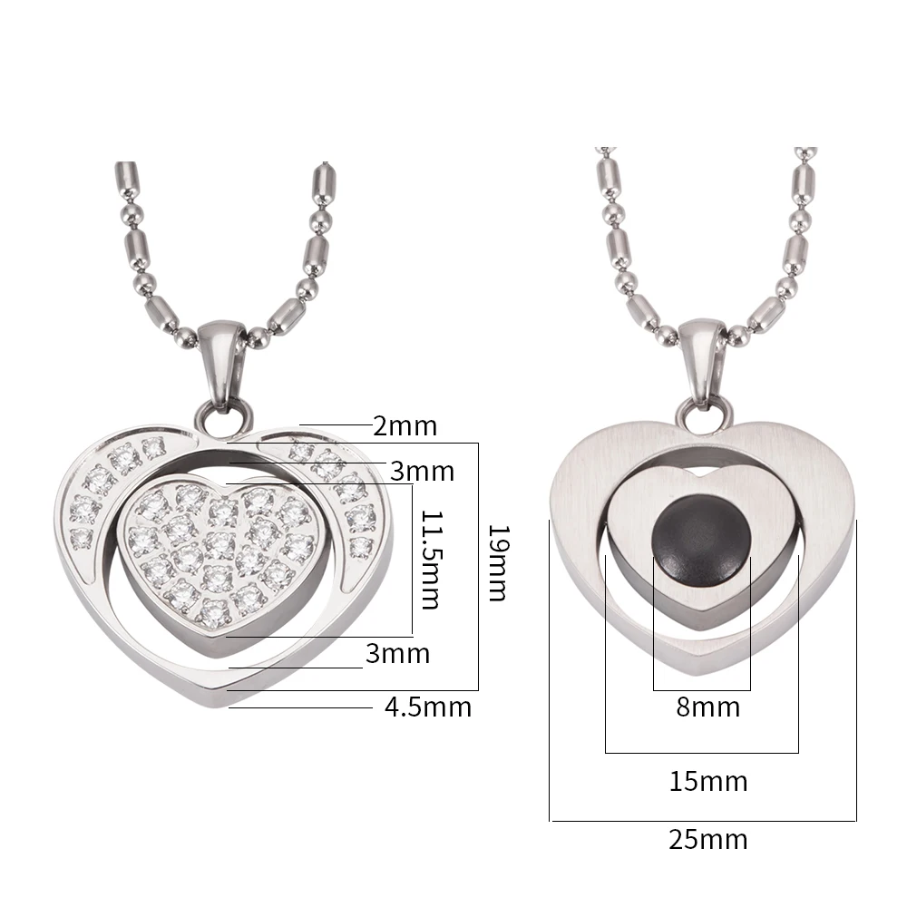 

Heart shape Pendant Necklace for Women Men Stainless Steel Round Gift for Valentine's Day AFA Stone