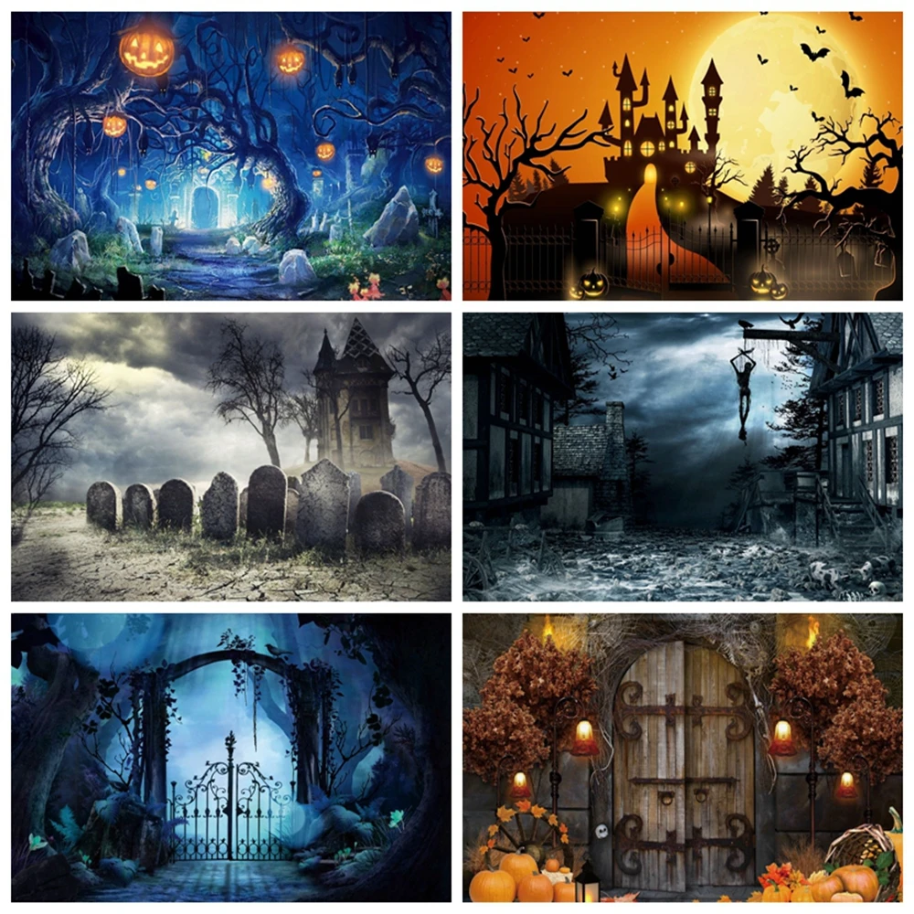 Yeele Хэллоуин фон для фотосъемки ужас луна ночь страшное кладбище Тыква с фонарями