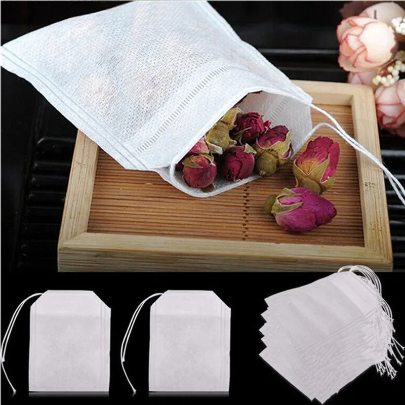 100 Pcs Disposable Tea Bags Tea Infuser Filter Bags With String Healing Seal Edible Non woven Fabric Spices Filters Tea Bags