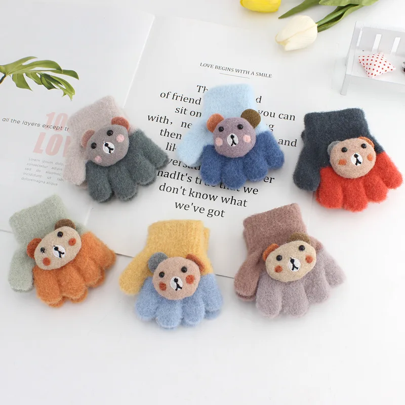 

2022 Soft 0-2 Years Children's Gloves for Babies and Infants Boys and Girls In Winter Cute Cartoon Big-headed Bear Warm Gloves