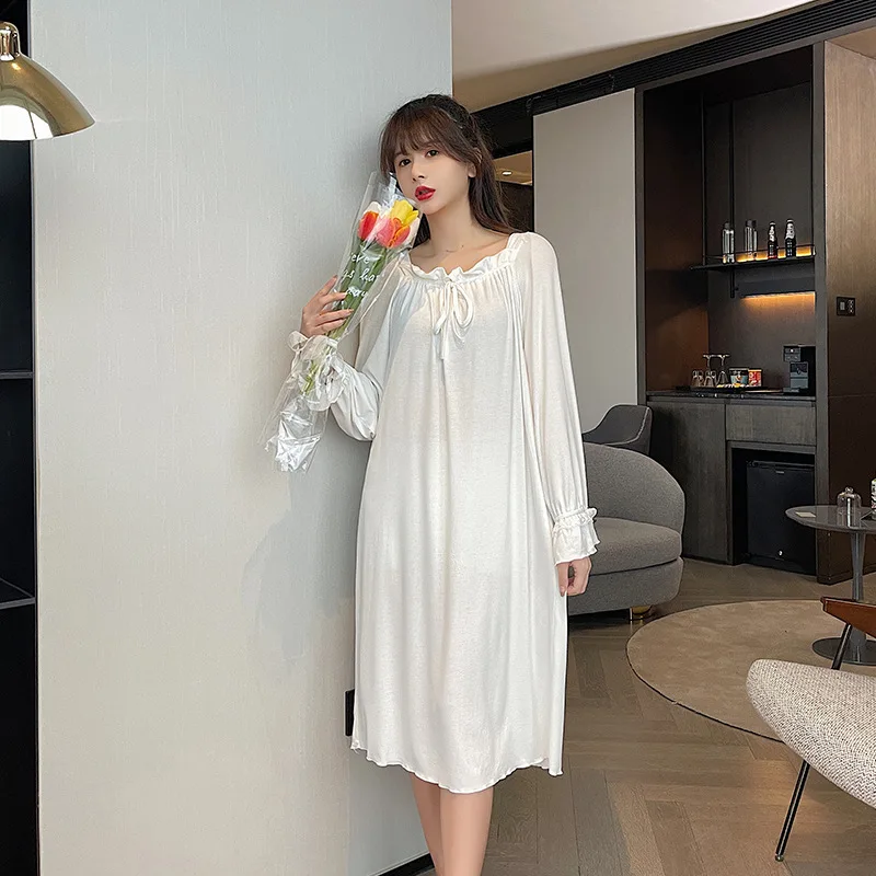 2021 Spring Summer Retro Court Wind Nightdress Women Full  Pit Strip Modiel Nightgowns & Sleepshirts Home Dress Sexy Sleepwear