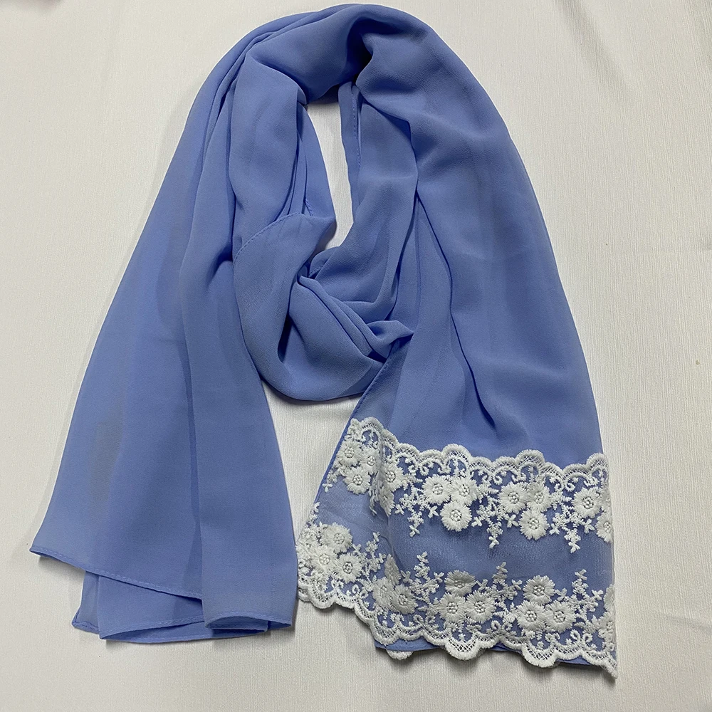 

2022 Trendy WOMEN Embroidered lace, stitching Chiffon Hijabs Long Size White Lace Elegant Shawls Scarf 180*72CM