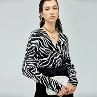 blouse women 92 silk blended zebra pattern printed v neck raglan long sleeves ladies high quality shirt new fashion