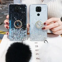 glitter case for xiaomi redmi note 9 pro cases bling ring holder cover xiaomi redmi note 9s 9pro note9 stand cover with hairball