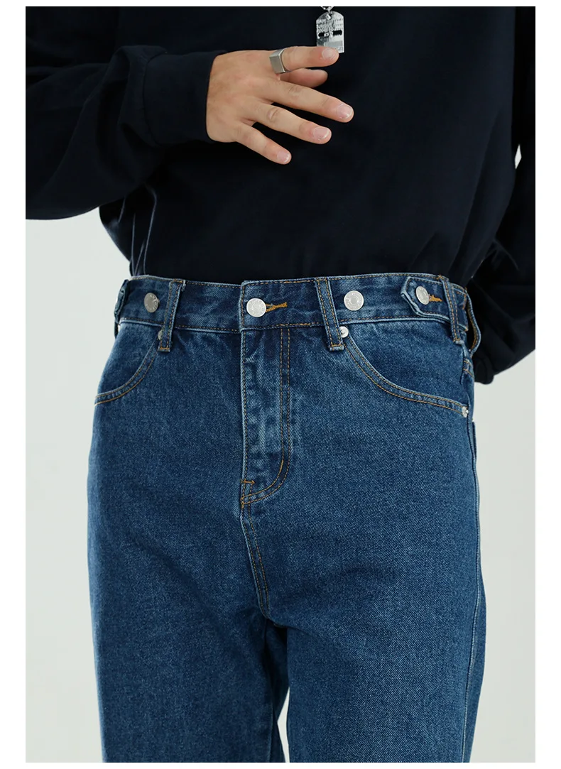 

Male Streetwear Vintage Fashion Casual Denim Pant Jean Men Adjustable Waist Straight Slim Fit Jeans Trousers