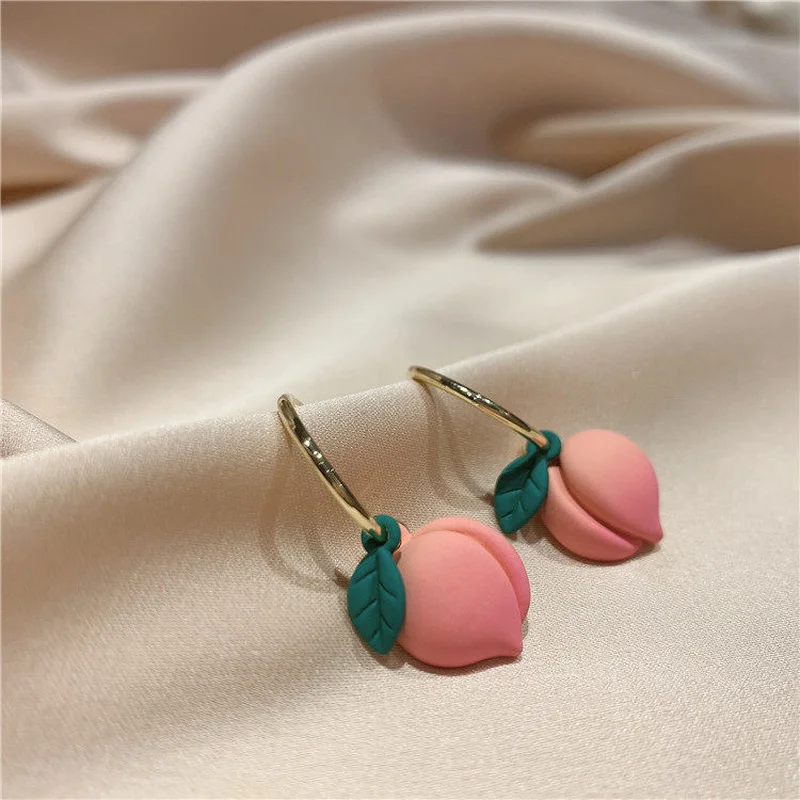

S925 silver needle sweet and cute women’s jewelry pink peach pendant earrings Korean fashion accessories earrings trendy 2021