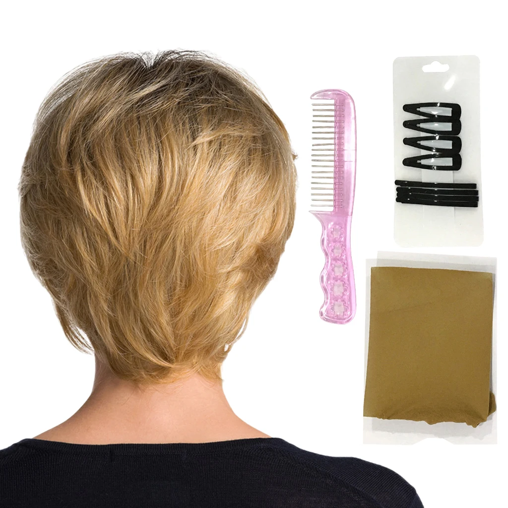 

Short Straight Hair Wig Black Body Golden Real Human Hair