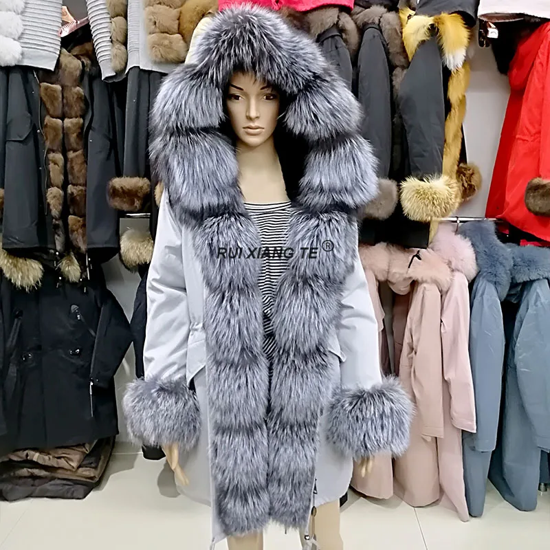 Модная женская парка из натурального меха лисы, пальто из натурального меха кролика рекс с капюшоном, пальто из натурального меха для длинной зимы