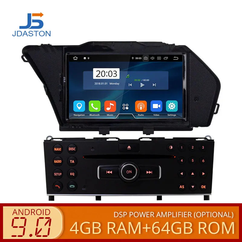 JDASTON Android 9,0 автомобильный dvd-плеер для Mercedes Benz GLK 2008 2009 2010 Мультимедиа gps стерео 1Din Автомагнитола 4+ 64
