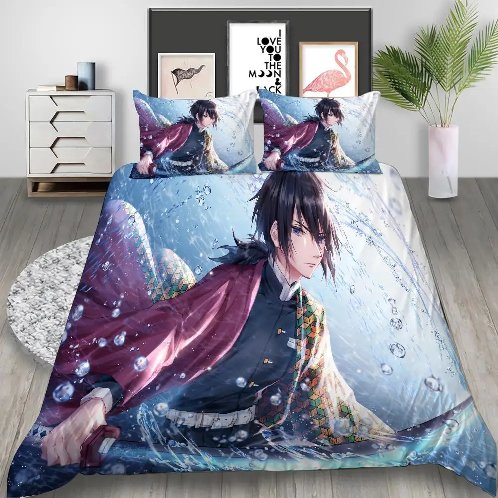 

Anime Comforter Bedding Set 3D Print Duvet Covers Pillowcases Bedclothes Home Textile Cartoon Demon Slayer Queen King Size Kids