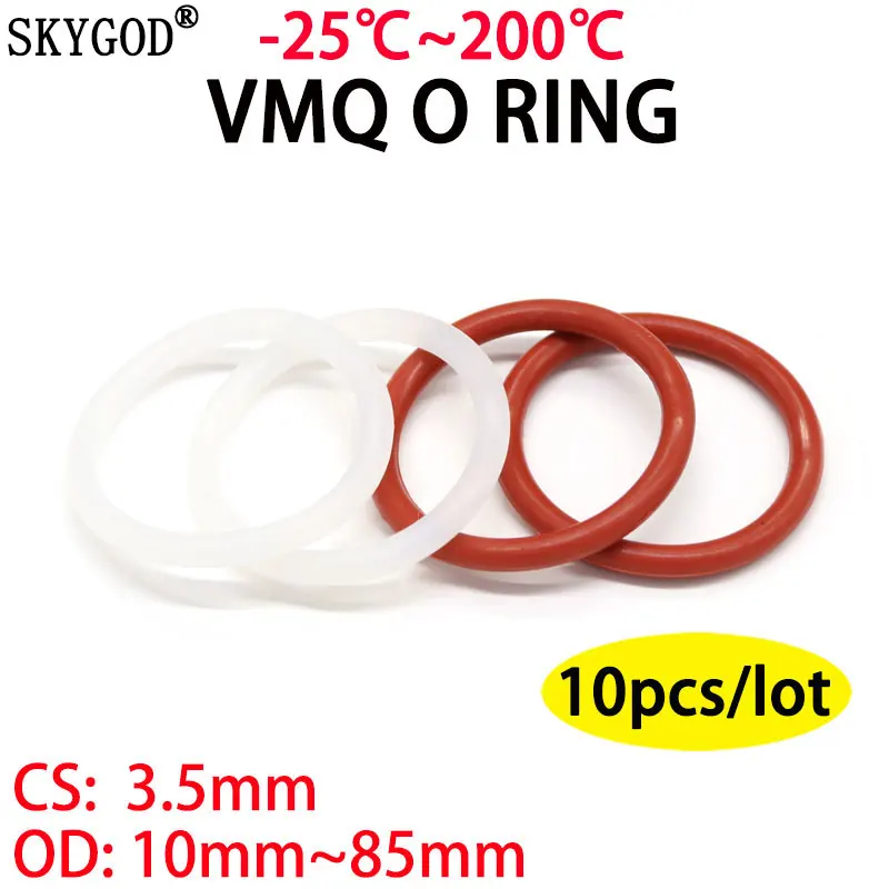 

10pcs Red VMQ Silicone O Ring CS 3.5mm OD 10 ~85mm Food Grade Waterproof Washer Rubber Insulate Round O Shape Seal Gasket