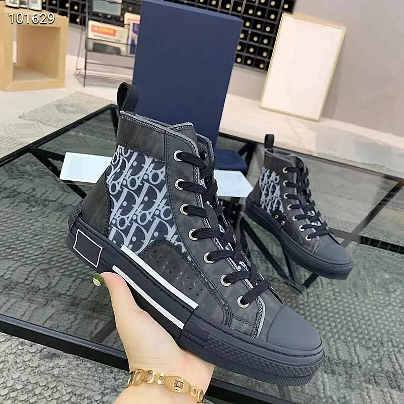 

Vulcanized Shoes Luxury Brand Designer Women's Casual Shoes Lace Up Round Head Thick Sole B23 Oblique High Men's Fashion 2021