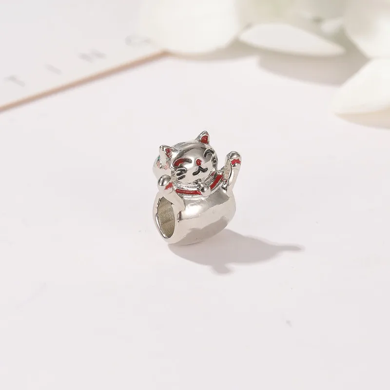 Japanese Style Cartoon Dripping Oil Pink Lucky Cat Customized Deads Suitable Original Charms Pandora Bracelet images - 6
