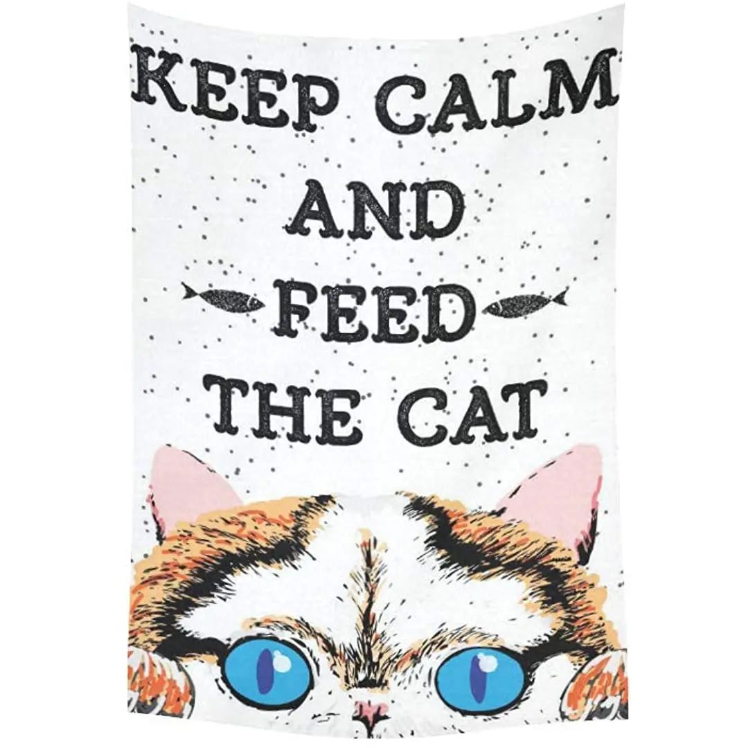 

Wall Tapestry Keep Calm and Feed The Cat Hanging Art Tapestries for Living Room Bedroom Dorm Decor 40" W x 60" H Inches