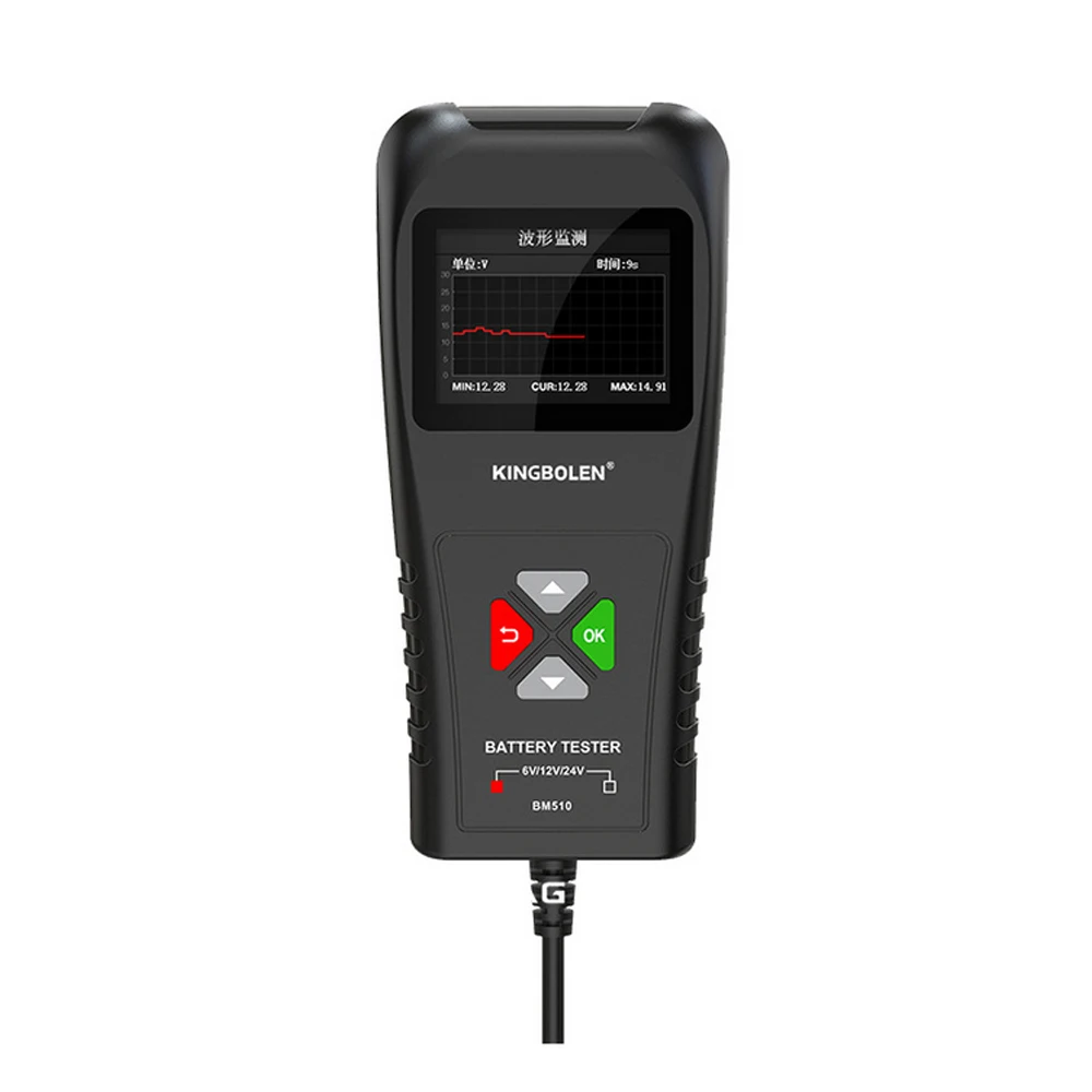 BM510 Battery Tester 6V 12v 24V Car Battery Analyzer charging Ripple test Truck Motorcycle Reversible Access Clip Charging