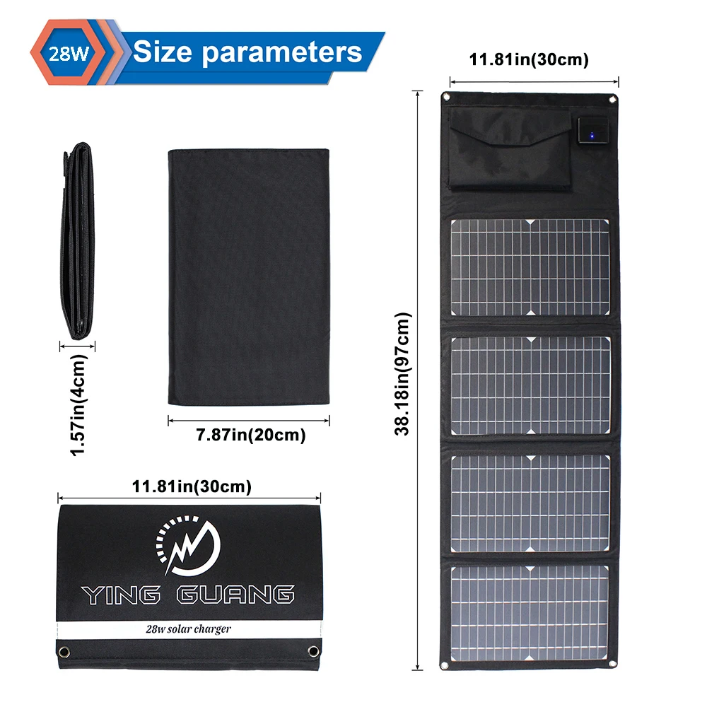 Upgraded 28W 21W 14W Portable Solar Panel Charger Double USB 5V 18V DC Camping Foldable For Phone Charge Power Bank | Электроника
