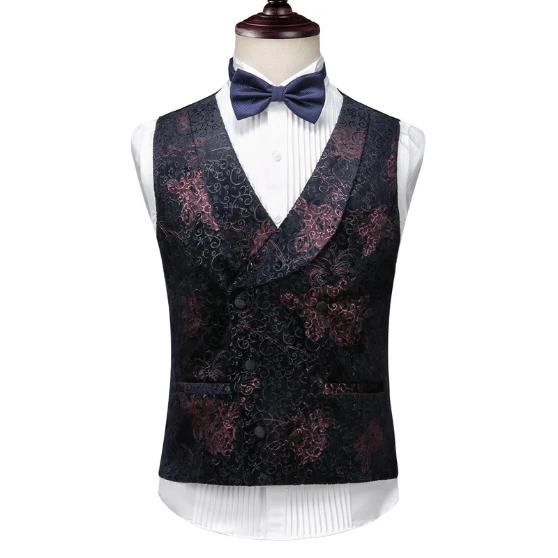 Зимний бархатный облегающий костюм-тройка с цветочным принтом брюки жилет