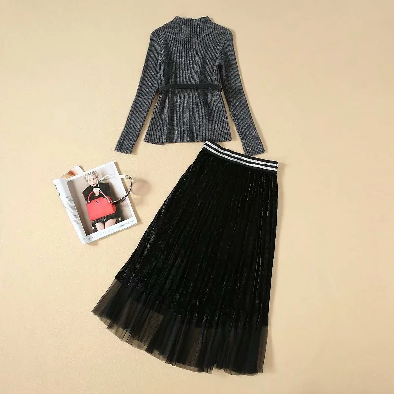 

2020 Autumn & Winter News Rose Floral Print Beading Two-Piece Suit Fashion Women's Woolen Jacket + Vest Skirt Set