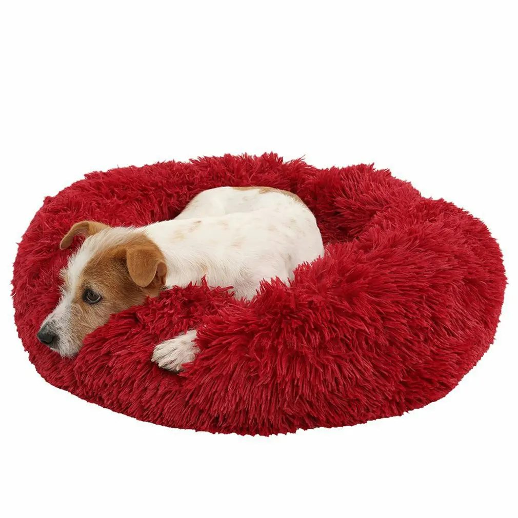 

Pet Bed Fluffy Washable Round Donuts Cute Compressive Plush Dog Bed Cat Bed Dog Pillow Dog Sofa Pet Bed