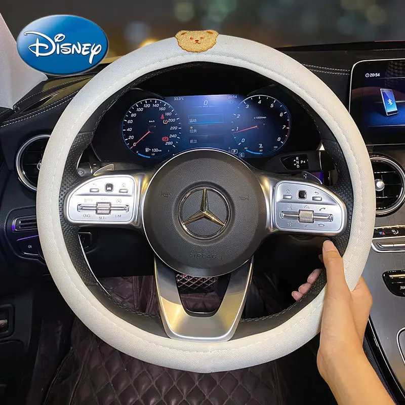 

Disney Cute Cartoon Car Steering Wheel Cover Four Seasons General Summer Fashion Non-slip Sweat-absorbent White Handlebar Cover