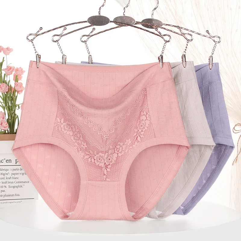 3pcs women's Middle-aged and elderly  underwear female summer cotton high waist  panties large size XL-6XL shorts briefs