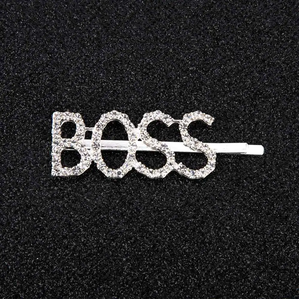 BOSS 1 шт. модная дверная ручка со стразами Блестящие буквы шпильки блестящие стразы заколки для волос женский инструмент для укладки заколки аксессуары для волос - Цвет: BOSS