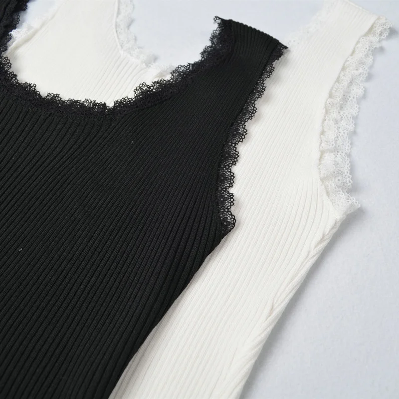 Сексуальный Кружевной топ на бретелях однотонный вязаный джемпер модные