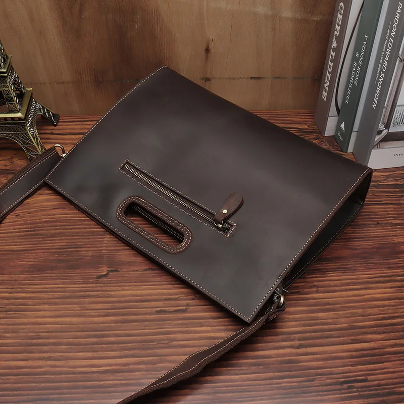 Genuine Leather Men's Briefcase 12 Inch Laptop Tote Business Shoulder Messenger Bag Portfolio Document Casual Crossbody Hand Bag