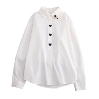 spring new fashion blouse women white long sleeve tops kawaii heart embroidery autumn button up chic korean elegant shirts 2022