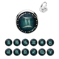 12 constellation zodiac sign ring art jewelry glass cabochon dome rings sister friends jewelry for women mens birthday gifts