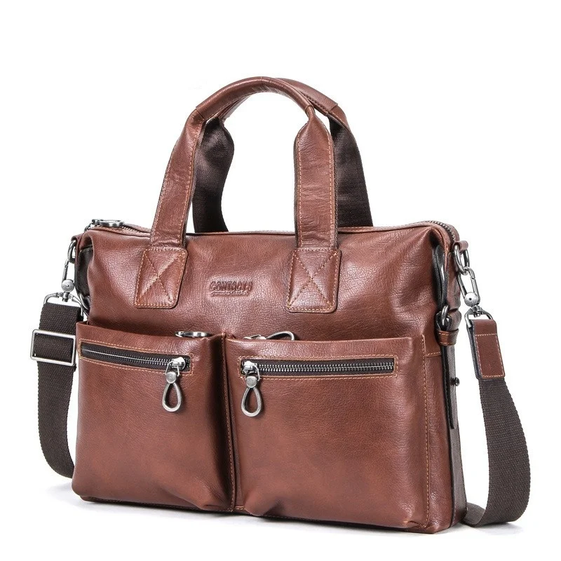 New Design can hold 13 inch computer vegetable tanned genuine leather men bag portable business briefcase, leisure cowhide