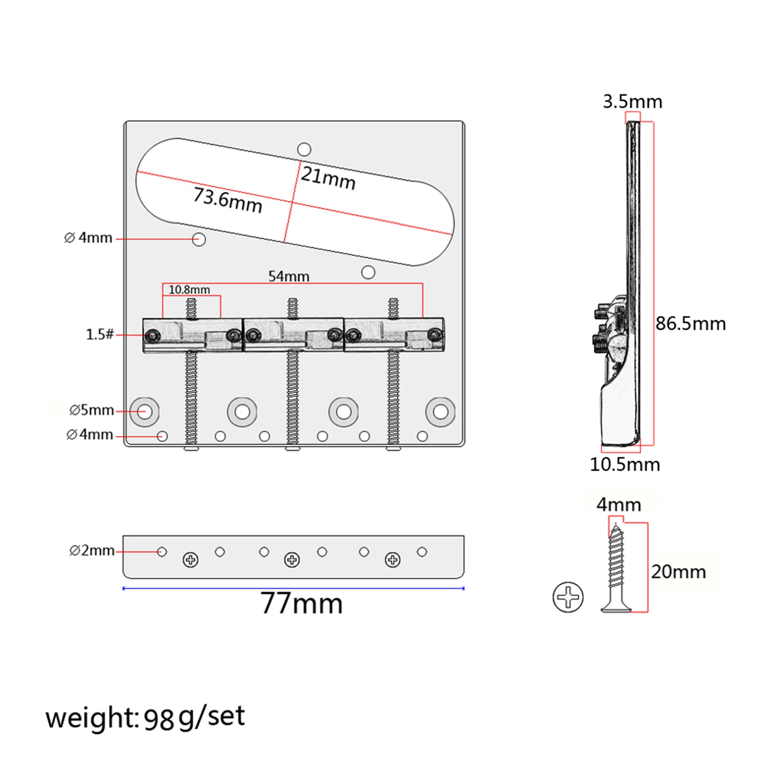 

Vintage Style Fixed Electric Guitar Bridge With Brass Saddles for TL Electric Guitar bridge Chrome