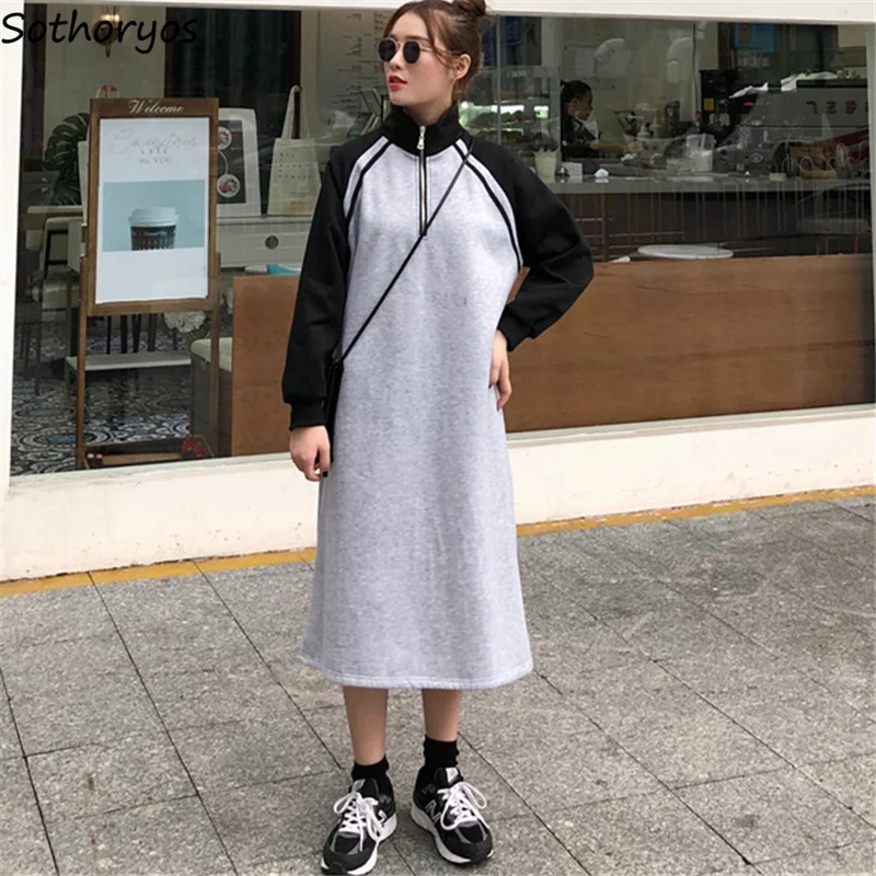 Женские толстовки на молнии длинный пуловер в Корейском стиле лоскутные женские