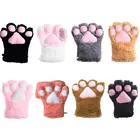 Женские зимние теплые пушистые плюшевые перчатки в стиле аниме Лолита с медведем, кошачьей лапой и мультяшными животными, косплей рукавицы